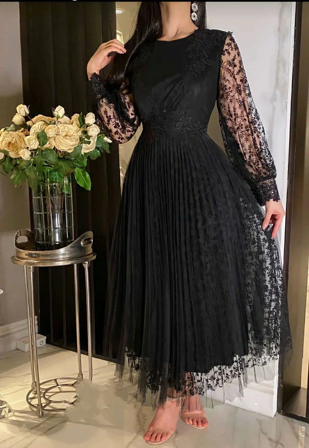 Elegant Black A-line Evening Dress Black Formal Dress Y5730 - Image 2