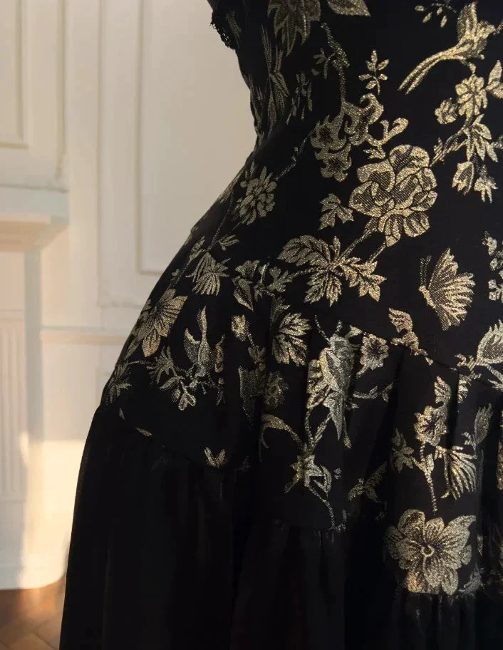 Elegant Black Halter Satin Print Floral Sequins Evening Dress Long ALine Prom Dress Y8568 - Image 3