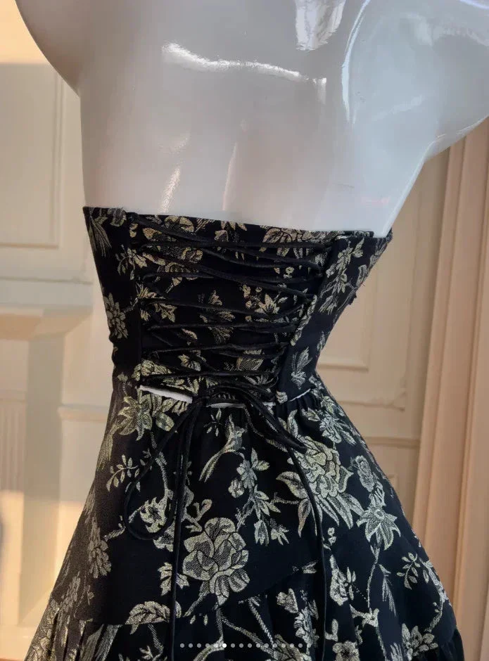 Elegant Black Halter Satin Print Floral Sequins Evening Dress Long ALine Prom Dress Y8568 - Image 6