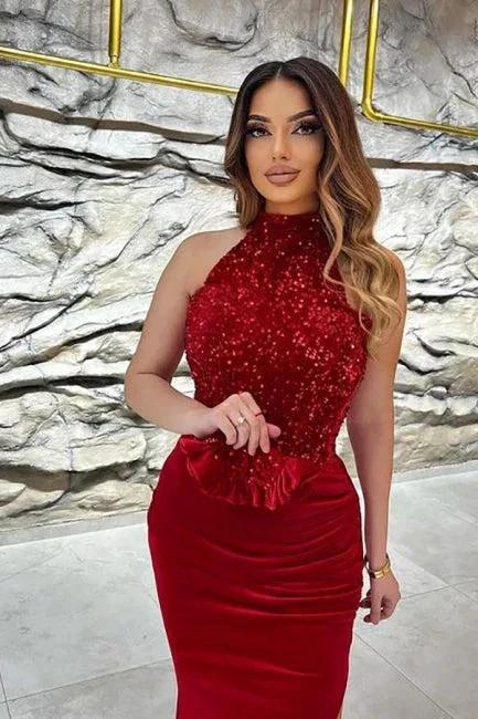 Elegant Black Halter Sleeveless Floor-length Prom Dresses with Slit - Image 2