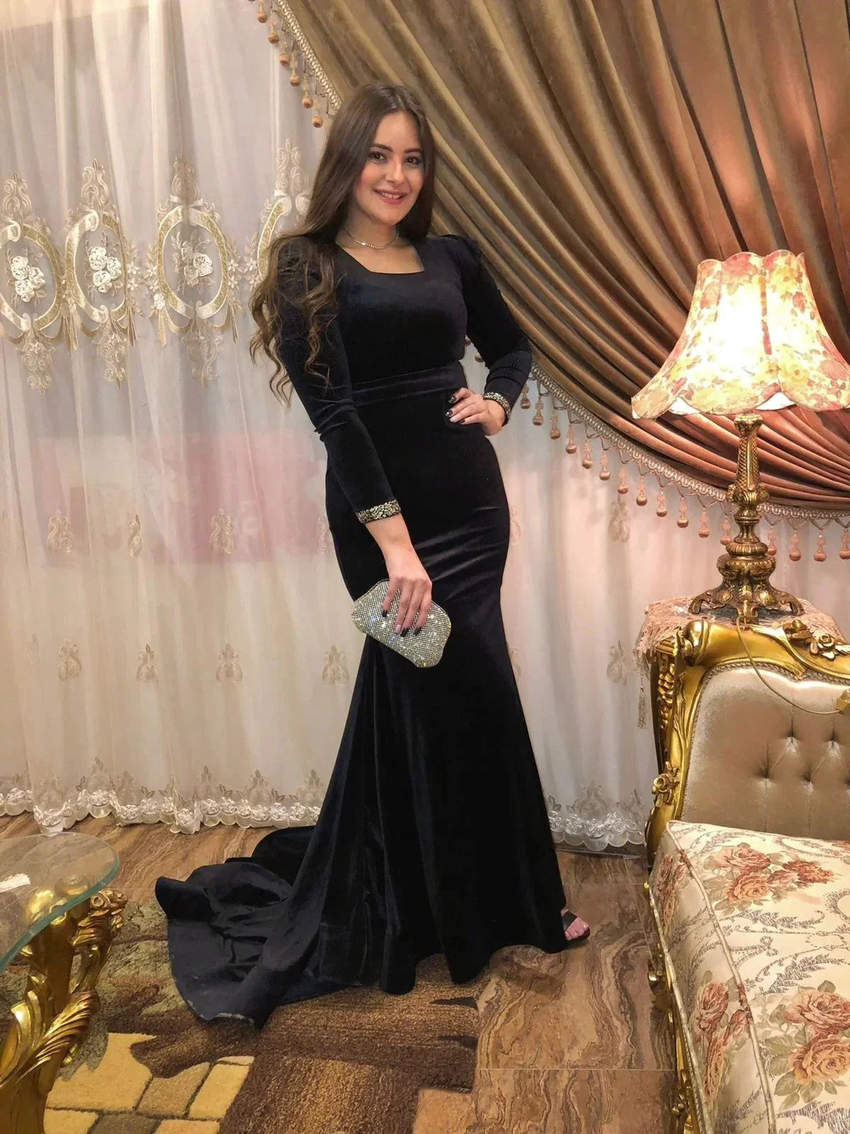 Elegant Black Long Sleeves Mermaid Evening Dress,Black Evening Gown Y5661 - Image 2