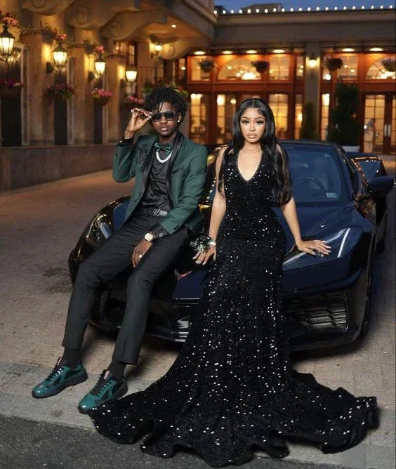 Elegant Black Sequins Mermaid Evening Dress Black Evening Gown Y6486 - Image 2