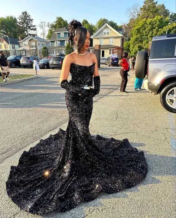 Elegant Black Sequins Mermaid Prom Dress Black Evening Dress Y6133 - Image 2