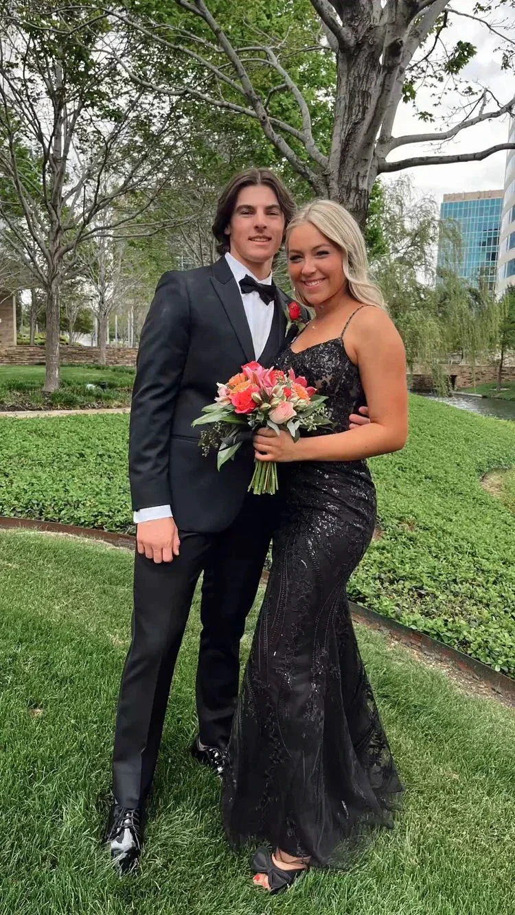 Elegant Black Sheath/Column Long Prom Dress,Black Tulle Evening Dress Y2571 - Image 3