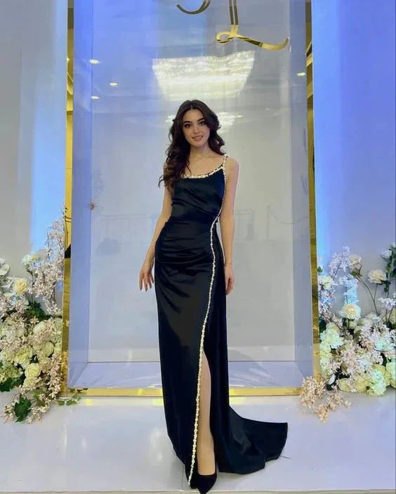 Elegant Black Sheath Evening Dress Black Reception Dress Y6400 - Image 2