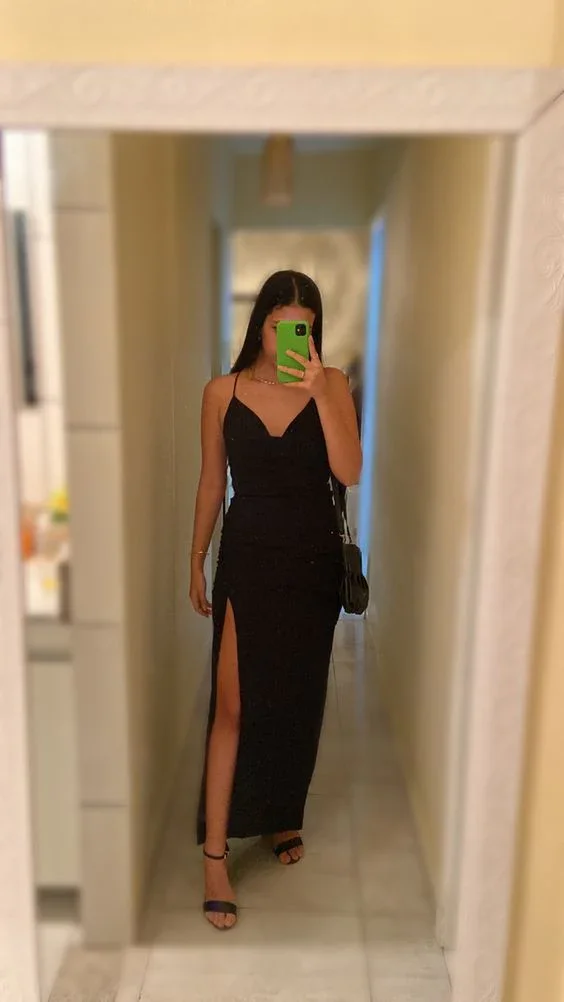 Elegant Black Sheath Evening Dress With Split Black Evening Gown Y6135 - Image 2