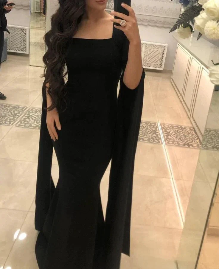 Elegant Black Square Neckline  Mermaid Evening Dress,Black Gala Dress  Y5557 - Image 2