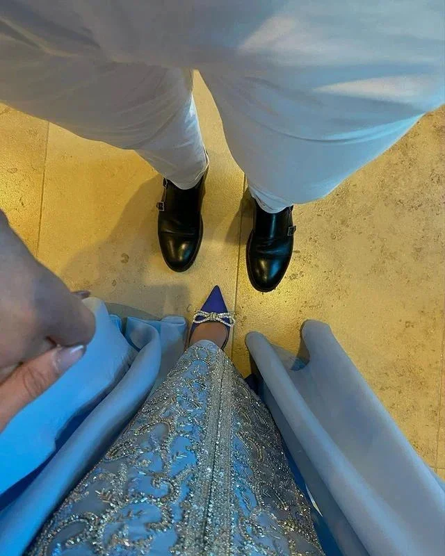 Elegant Blue Beaded Sequins Luxury Evening Dresses Satin Trim with Shawl Arabian Dubai Muslim Prom Dress Y4669 - Image 3