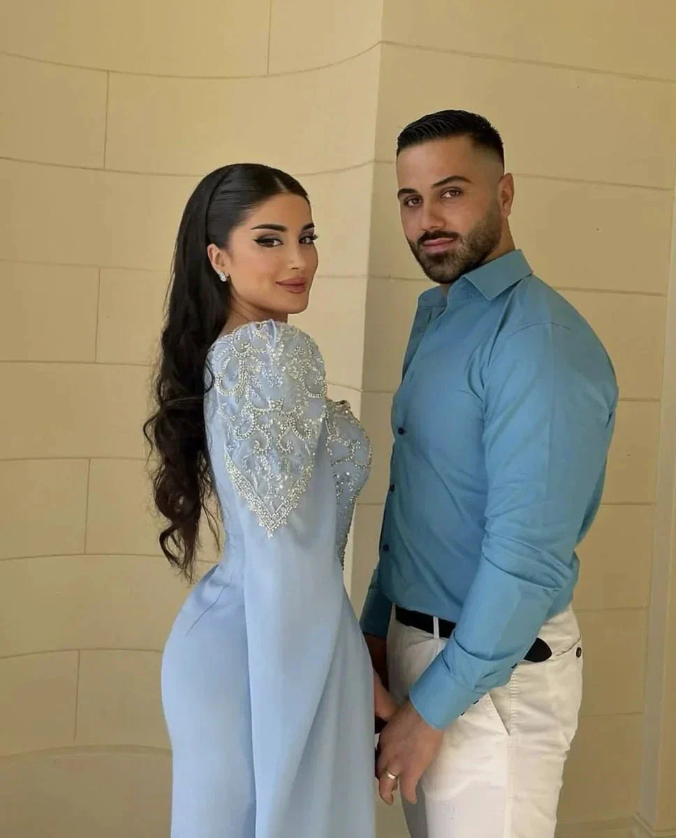 Elegant Blue Beaded Sequins Luxury Evening Dresses Satin Trim with Shawl Arabian Dubai Muslim Prom Dress Y4669 - Image 4