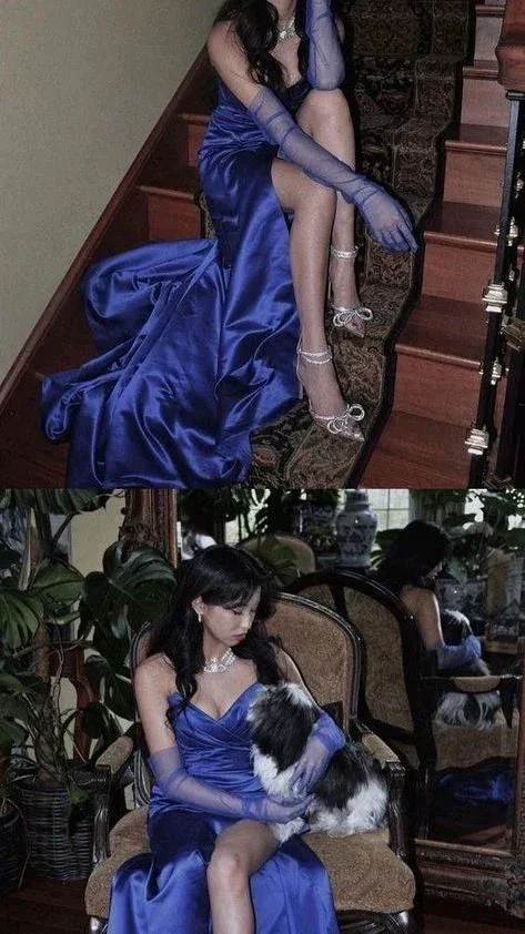 Elegant Blue Satin Long Evening Dress,Pageant Dress Y2621 - Image 5