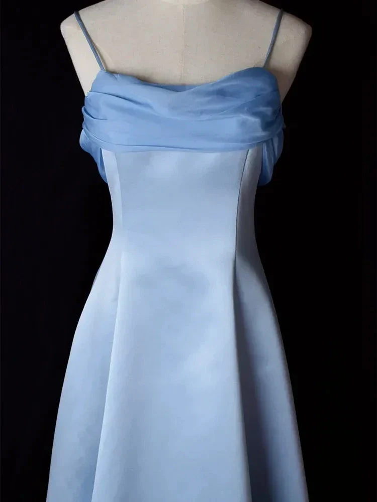 Elegant Blue Satin Spaghetti Straps Evening Gown A Line Long Party Dress Prom Dress Y7557 - Image 2