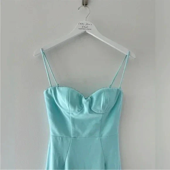 Elegant Blue Satin Spaghetti Straps Prom Dress Evening Dress Y8232 - Image 4