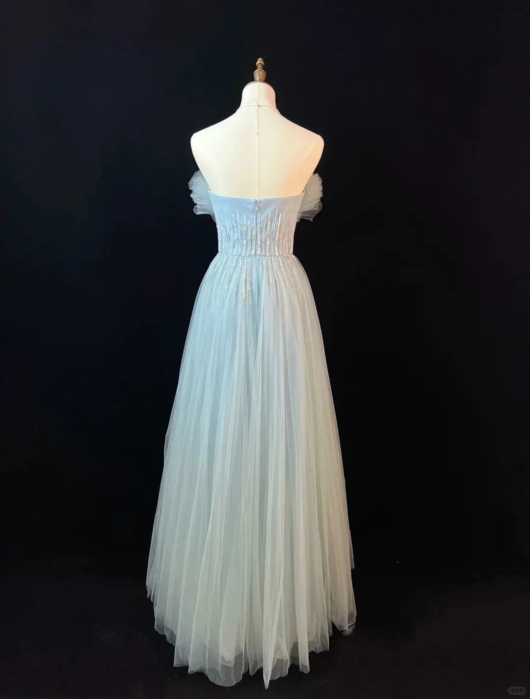 Elegant Blue Tulle Sequins Beaded ALine Prom Dress Evening Dress Y8646 - Image 4
