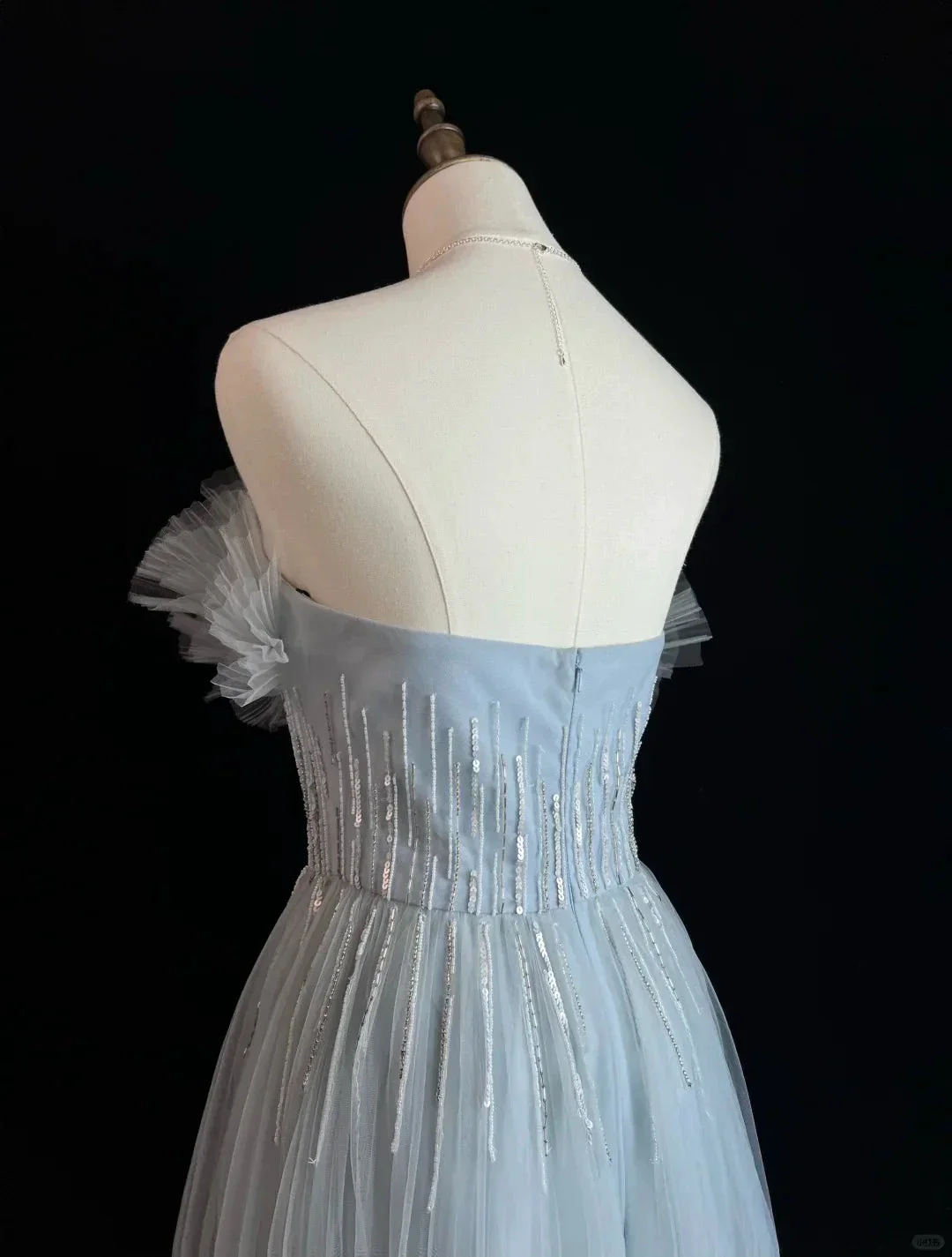 Elegant Blue Tulle Sequins Beaded ALine Prom Dress Evening Dress Y8646 - Image 5