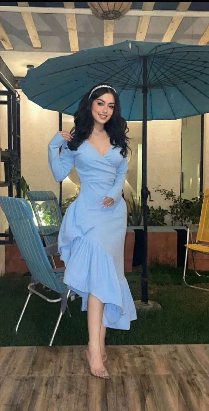 Elegant Blue V Neck Mermaid Prom Dress Formal Evening Gown Y8181 - Image 2