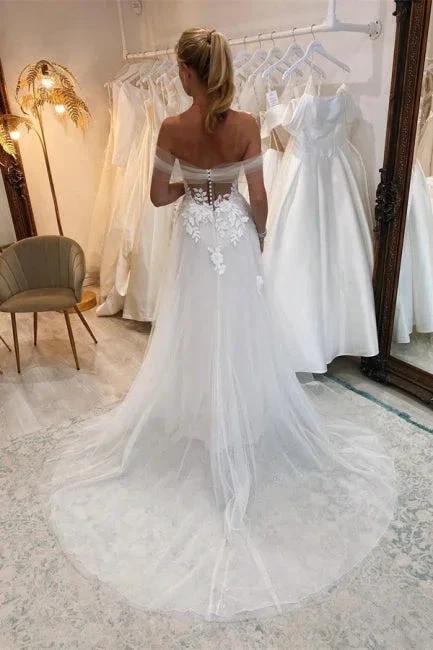 Elegant Boho Long White A-line Lace Sleeveless Tulle Wedding Dresses - Image 2