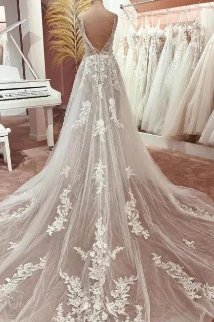 Elegant Boho V-neck A-line Spaghetti Straps Backless Wedding Dress with Lace - Image 2