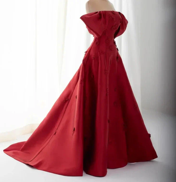 Elegant Burgundy 3D Flowers Off Shoulder Evening Dress A Line Prom Dress Y7637 - Image 4