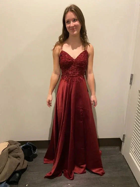 Elegant Burgundy A-line Evening Dress Burgundy Graduation Dress Y6428 - Image 2