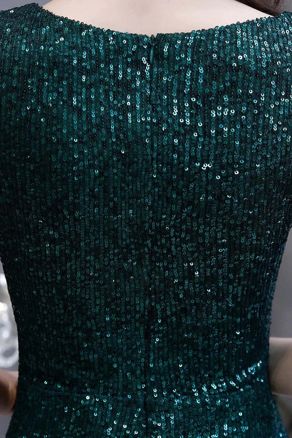 Elegant Cap Sleeve Green Sequins Long Prom Dress - Image 9