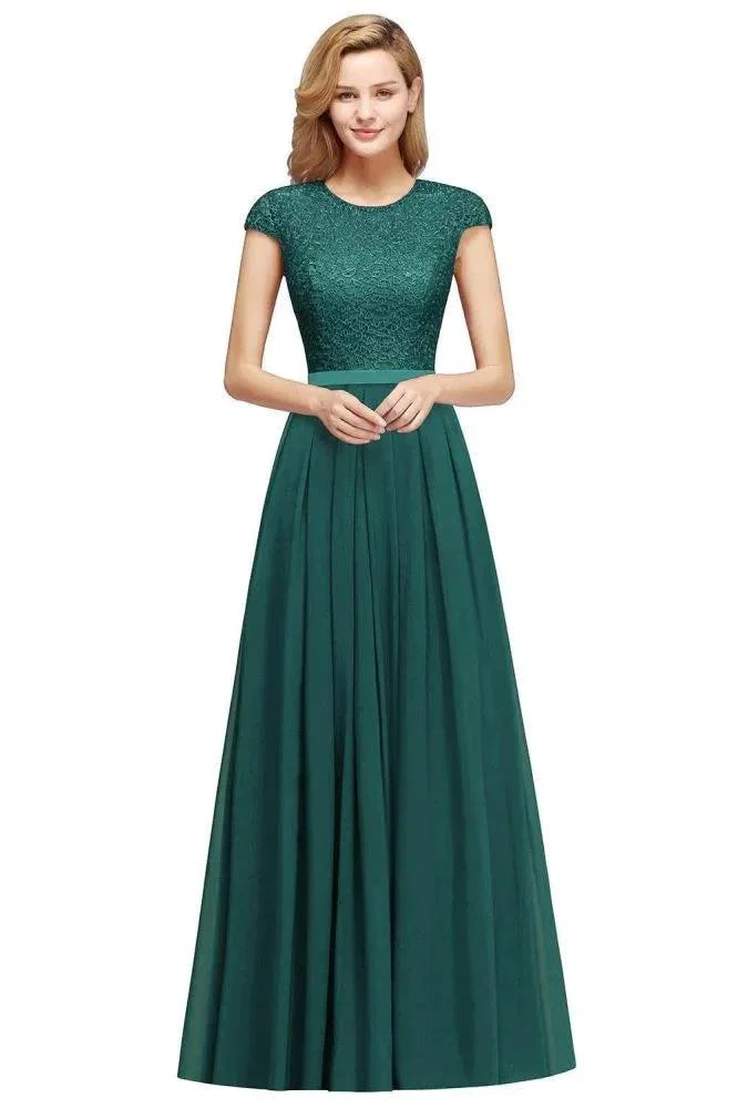 Elegant Cap Sleeves A Line Evening Swing Dress Navy Blue Long Party Dress - Image 10