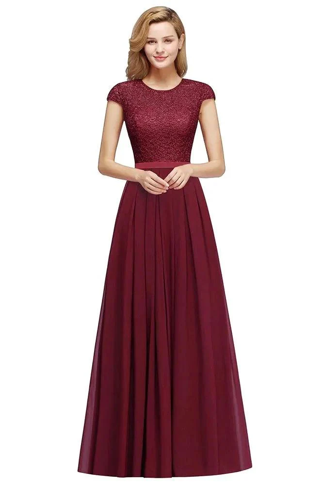 Elegant Cap Sleeves A Line Evening Swing Dress Navy Blue Long Party Dress - Image 4