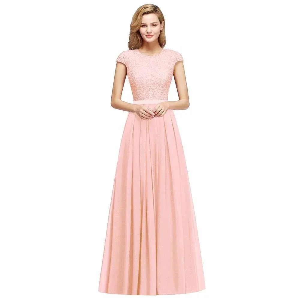 Elegant Cap Sleeves A Line Evening Swing Dress Navy Blue Long Party Dress - Image 9