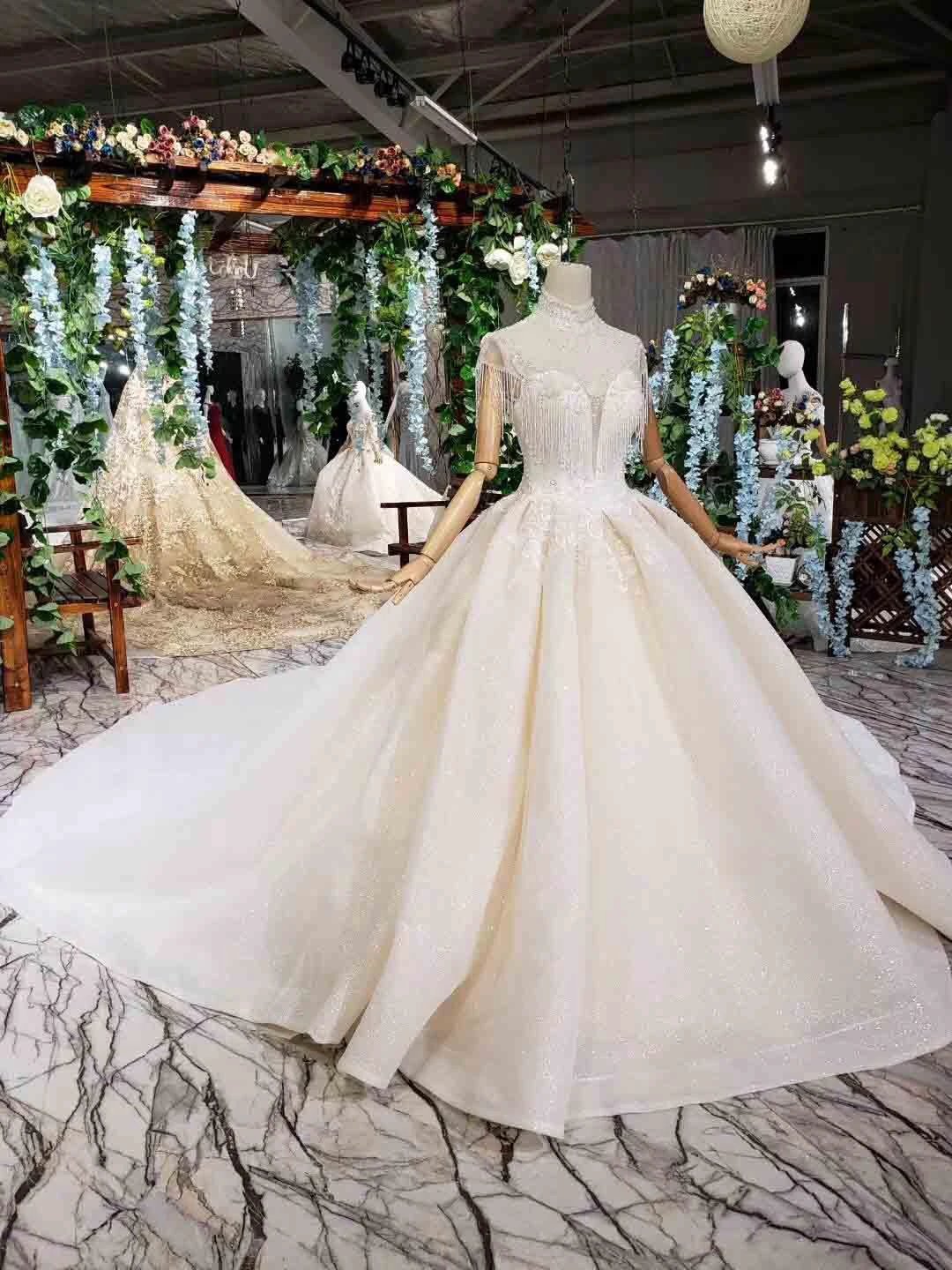 Elegant Cap Sleeves Ball Gown Beading High Neck Wedding Dress  WD378 - Image 2