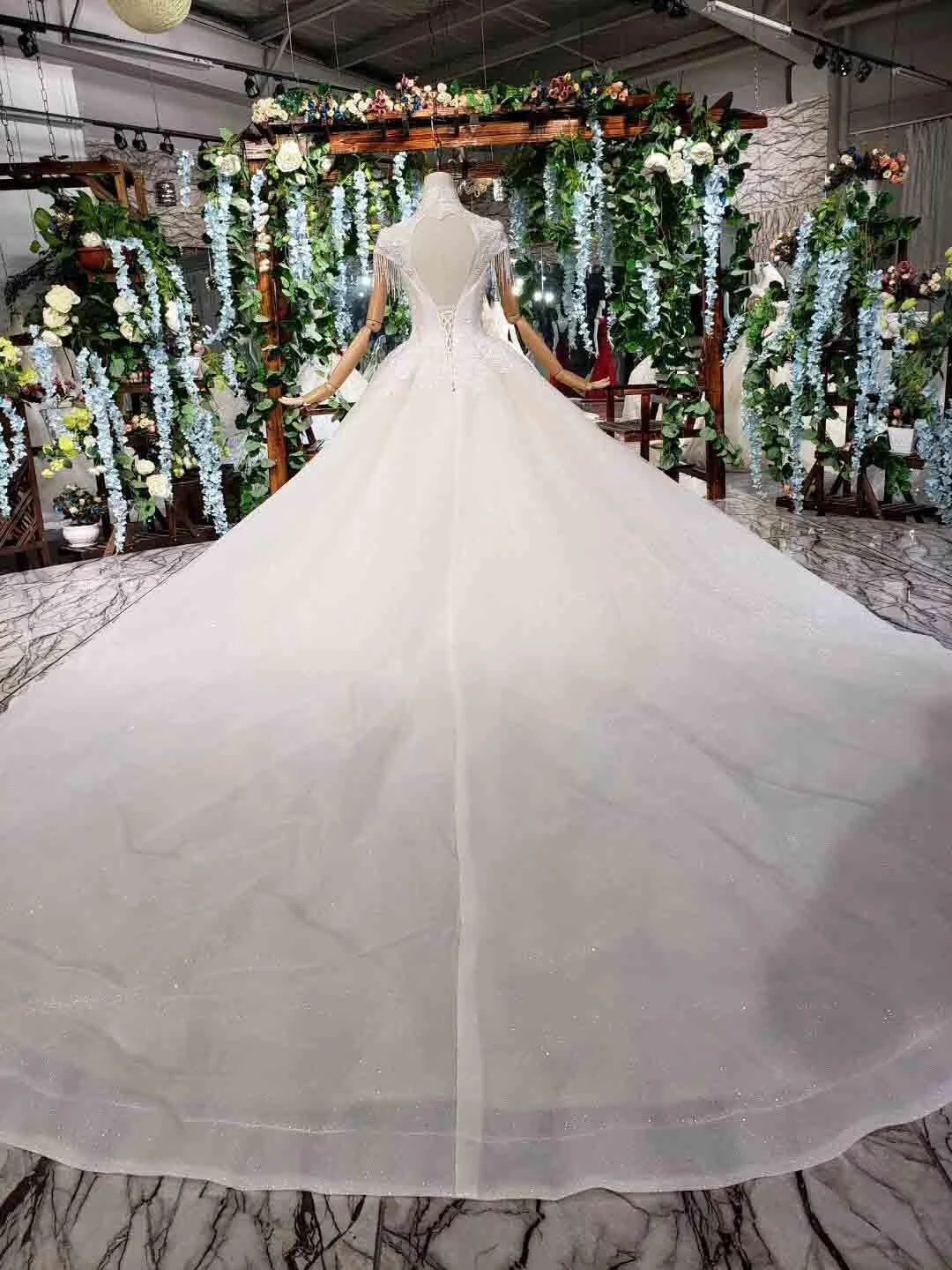 Elegant Cap Sleeves Ball Gown Beading High Neck Wedding Dress  WD378 - Image 3