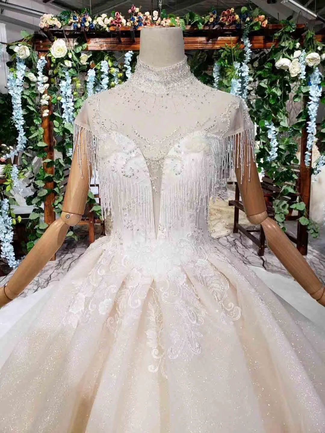 Elegant Cap Sleeves Ball Gown Beading High Neck Wedding Dress  WD378 - Image 4