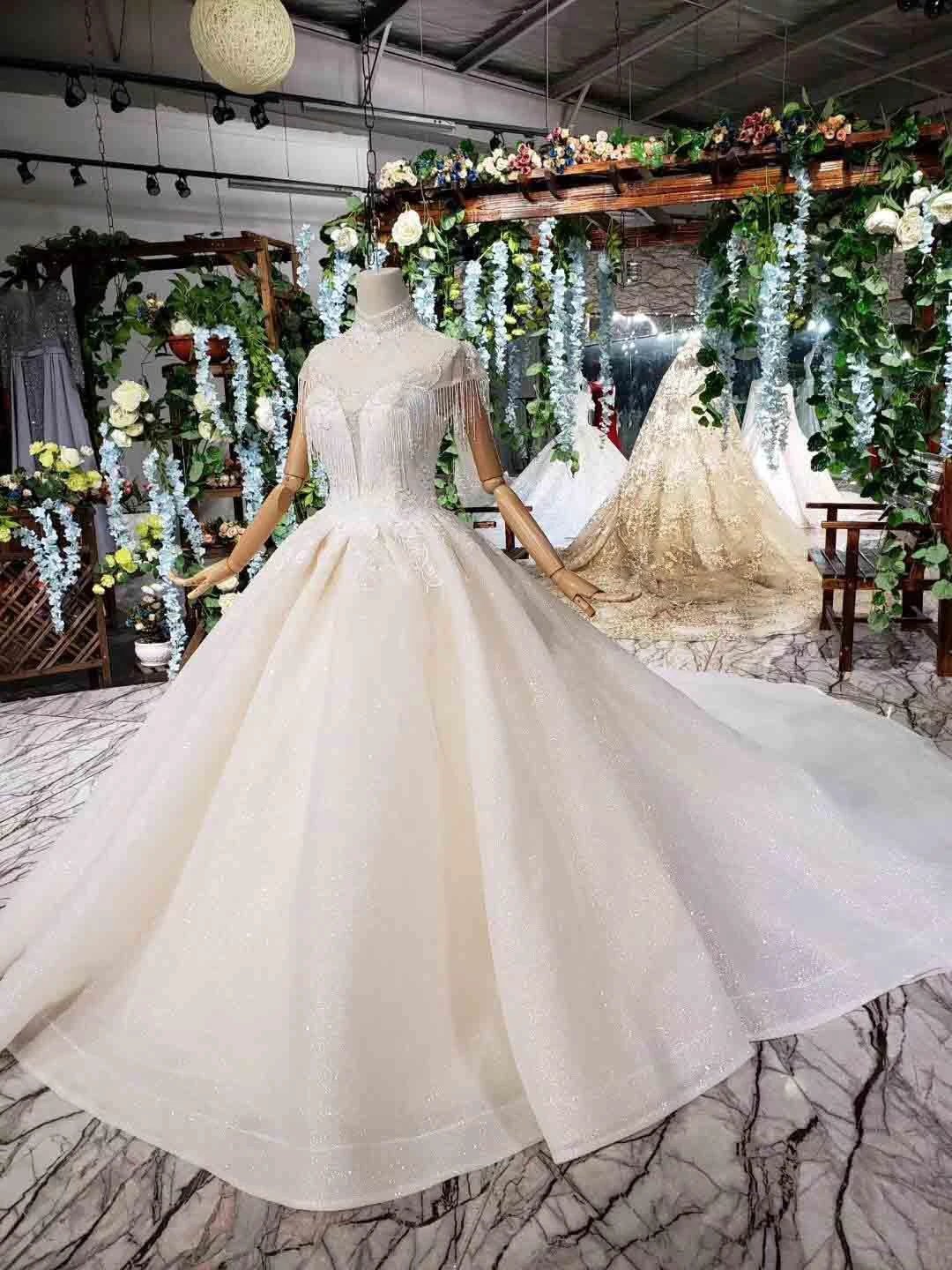 Elegant Cap Sleeves Ball Gown Beading High Neck Wedding Dress  WD378 - Image 5