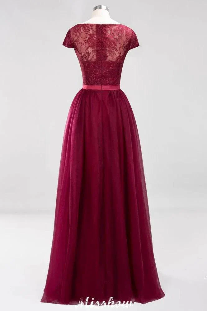 Elegant Cap Sleeves Floral aline Evening Swing Dress Appliques Tulle Bridesmaid Dress - Image 10