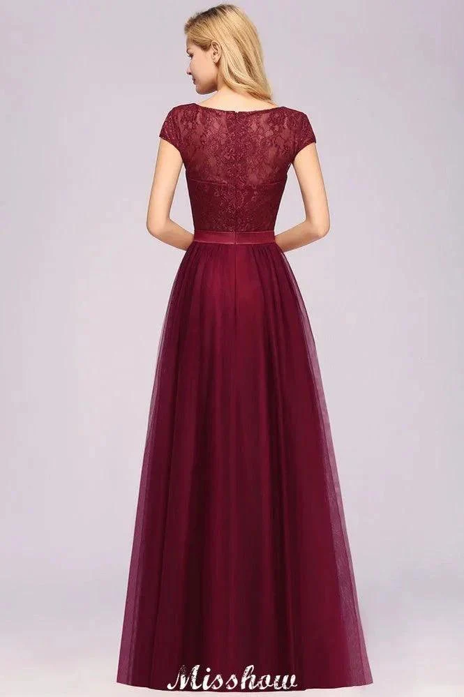 Elegant Cap Sleeves Floral aline Evening Swing Dress Appliques Tulle Bridesmaid Dress - Image 2