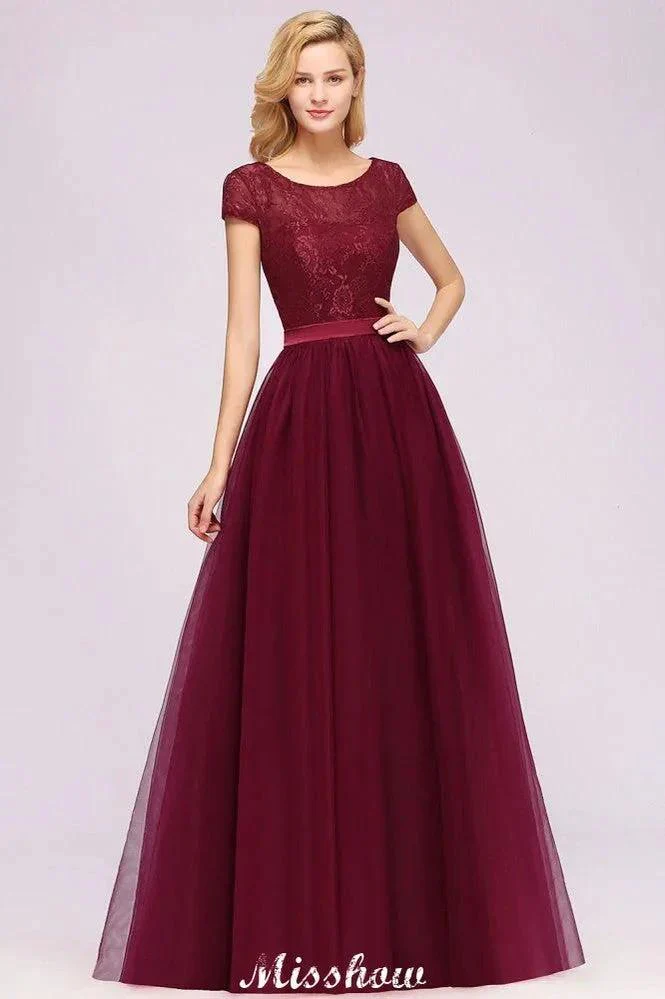 Elegant Cap Sleeves Floral aline Evening Swing Dress Appliques Tulle Bridesmaid Dress - Image 3