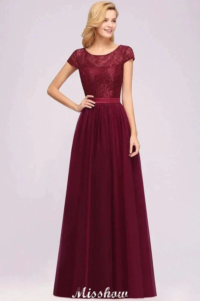 Elegant Cap Sleeves Floral aline Evening Swing Dress Appliques Tulle Bridesmaid Dress - Image 4