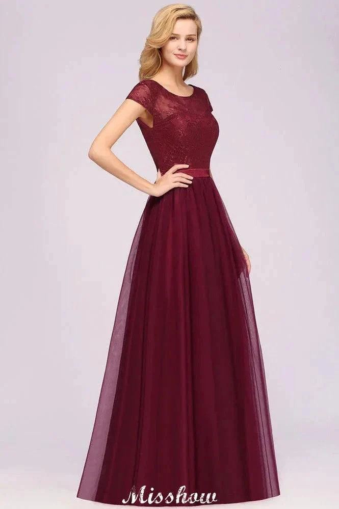 Elegant Cap Sleeves Floral aline Evening Swing Dress Appliques Tulle Bridesmaid Dress - Image 5