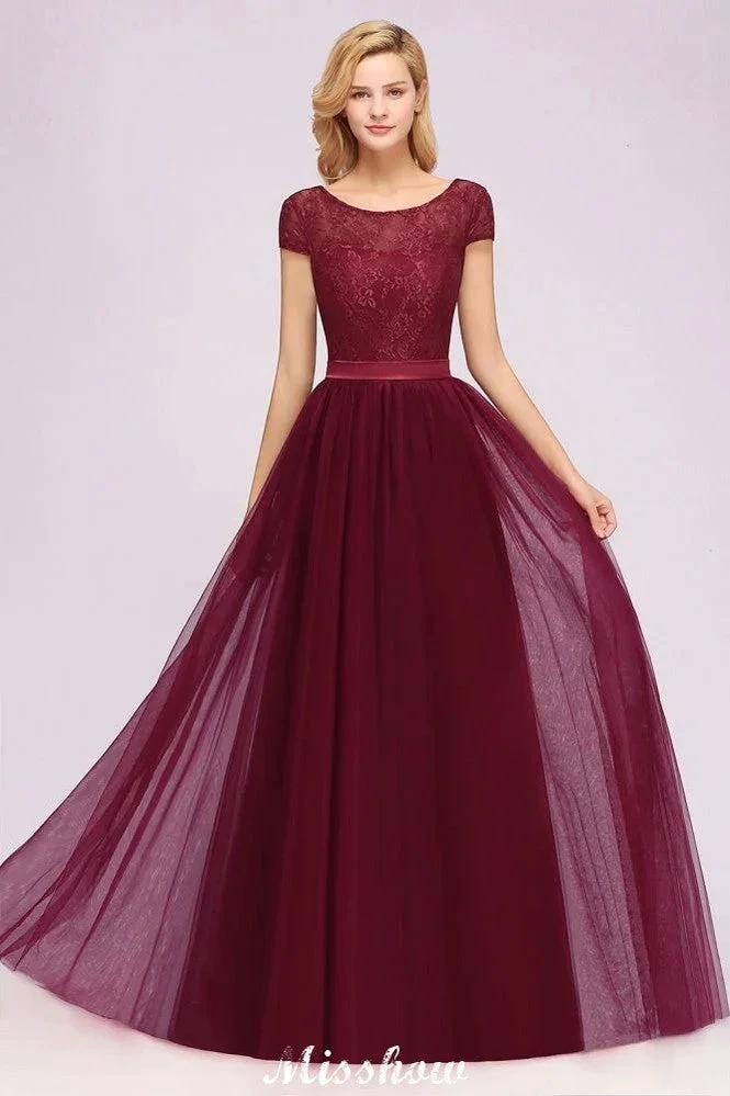Elegant Cap Sleeves Floral aline Evening Swing Dress Appliques Tulle Bridesmaid Dress - Image 6