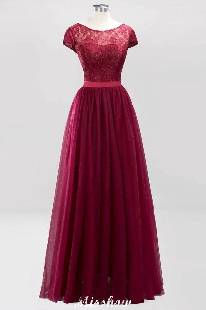 Elegant Cap Sleeves Floral aline Evening Swing Dress Appliques Tulle Bridesmaid Dress - Image 9