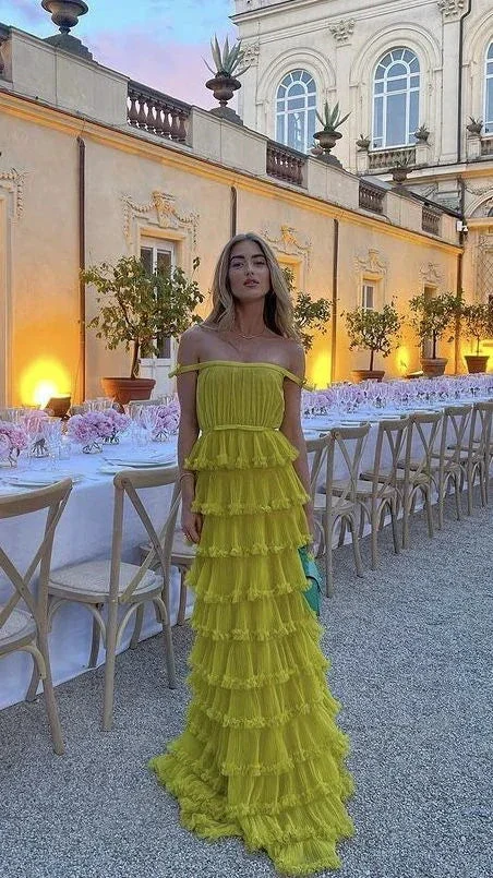 Elegant Ceremony Long Women Dress Off Shoulder Pleated Layered Women Evening Dress Custom Made Y5086 - Image 2