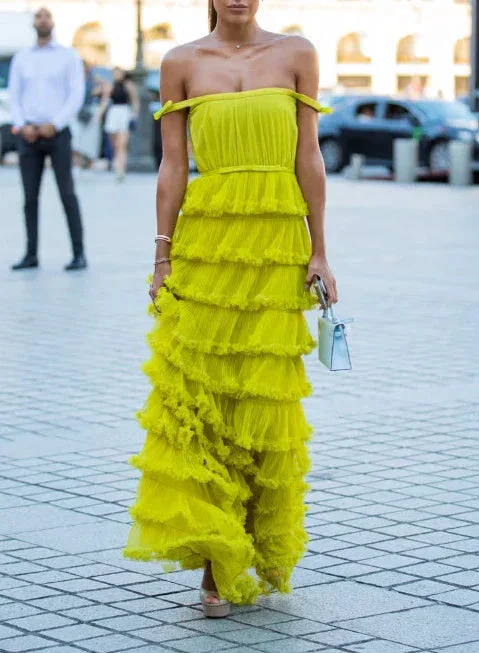 Elegant Ceremony Long Women Dress Off Shoulder Pleated Layered Women Evening Dress Custom Made Y5086 - Image 6