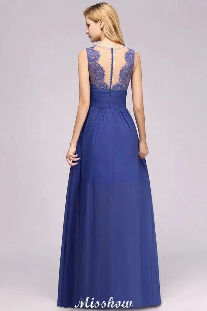 Elegant Chiffon Lace Jewel Sleeveless Floor-Length A-Line Ruffles Bridesmaid Dress - Image 2