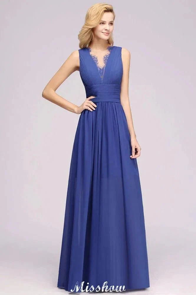 Elegant Chiffon Lace Jewel Sleeveless Floor-Length A-Line Ruffles Bridesmaid Dress - Image 3