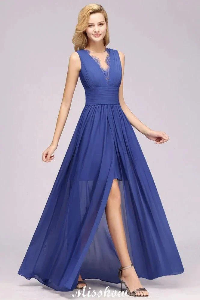 Elegant Chiffon Lace Jewel Sleeveless Floor-Length A-Line Ruffles Bridesmaid Dress - Image 4