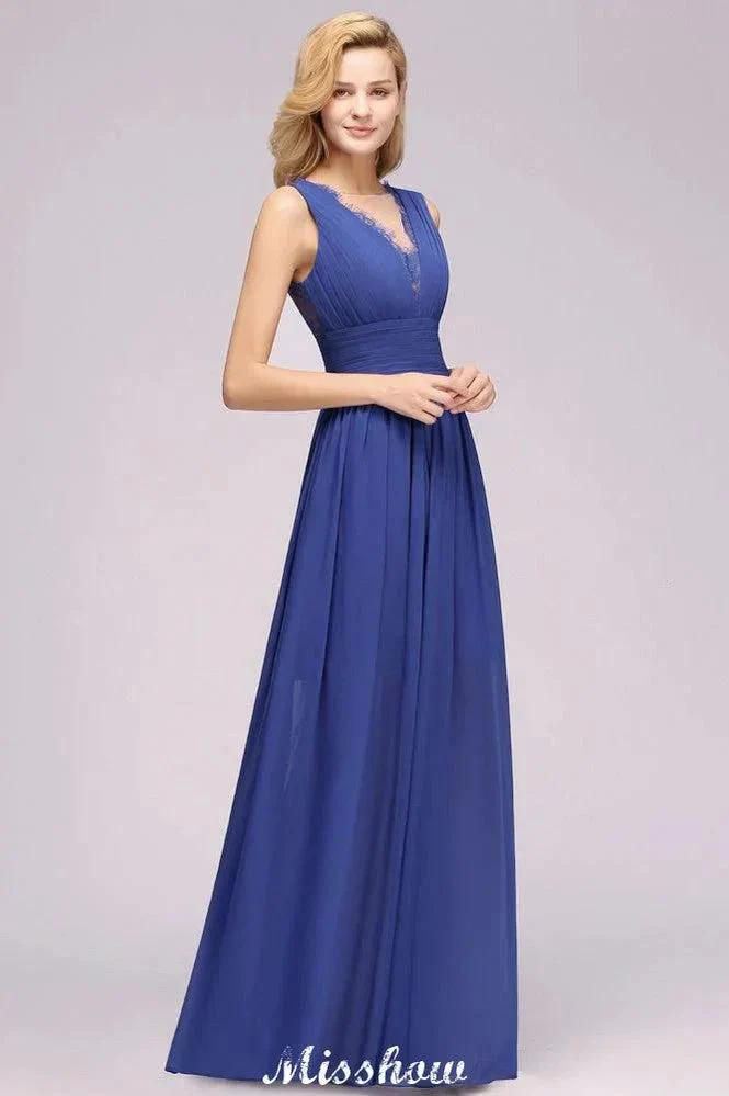 Elegant Chiffon Lace Jewel Sleeveless Floor-Length A-Line Ruffles Bridesmaid Dress - Image 5