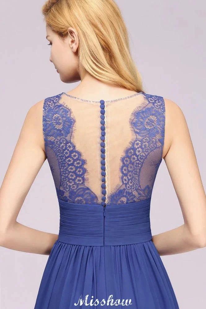 Elegant Chiffon Lace Jewel Sleeveless Floor-Length A-Line Ruffles Bridesmaid Dress - Image 8
