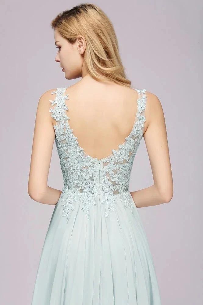 Elegant Chiffon Lace V-Neck Sleeveless Floor-Length A-Line Bridesmaid Dress with Beadings - Image 8