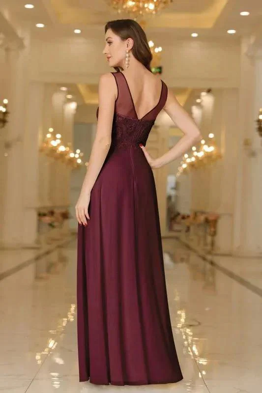 Elegant Chiffon Sleevless Evening Dress Scoop Neck Lace Apliques Bridesmaid Dress - Image 10