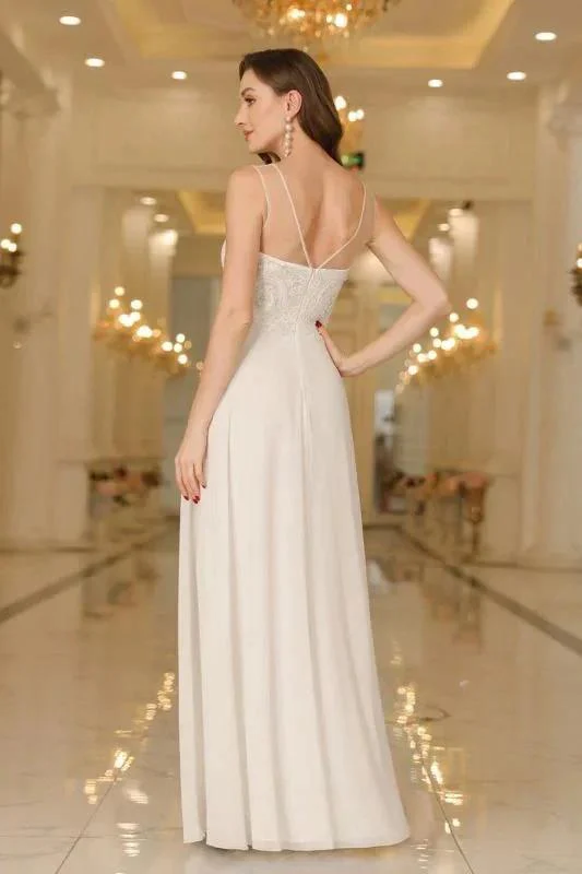 Elegant Chiffon Sleevless Evening Dress Scoop Neck Lace Apliques Bridesmaid Dress - Image 3