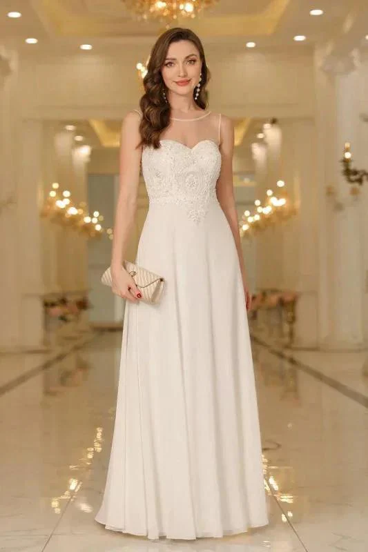 Elegant Chiffon Sleevless Evening Dress Scoop Neck Lace Apliques Bridesmaid Dress - Image 5