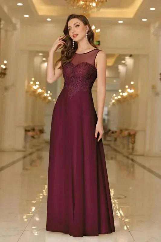 Elegant Chiffon Sleevless Evening Dress Scoop Neck Lace Apliques Bridesmaid Dress - Image 8